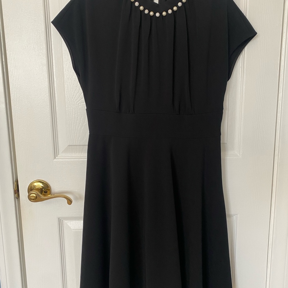 NWT Kate Spade Black Midi Dress with Ruched A-Line Style and Jewel Neckline NWT